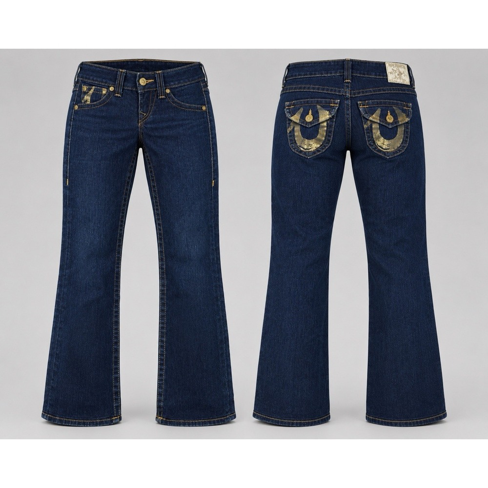 True Religion JEANS Women's 27x30 BILLY STRAIGHT  Gold Foil Flap Pocket Denim